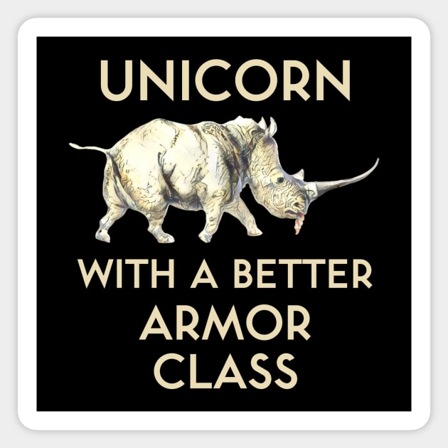 Unicorn With a Better Armor Class Sticker by kenrobin